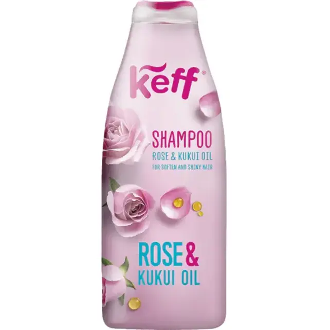 Keff Shampoo Roos & Kukui-olie 500ml – hydrateert, verzacht en geeft glans