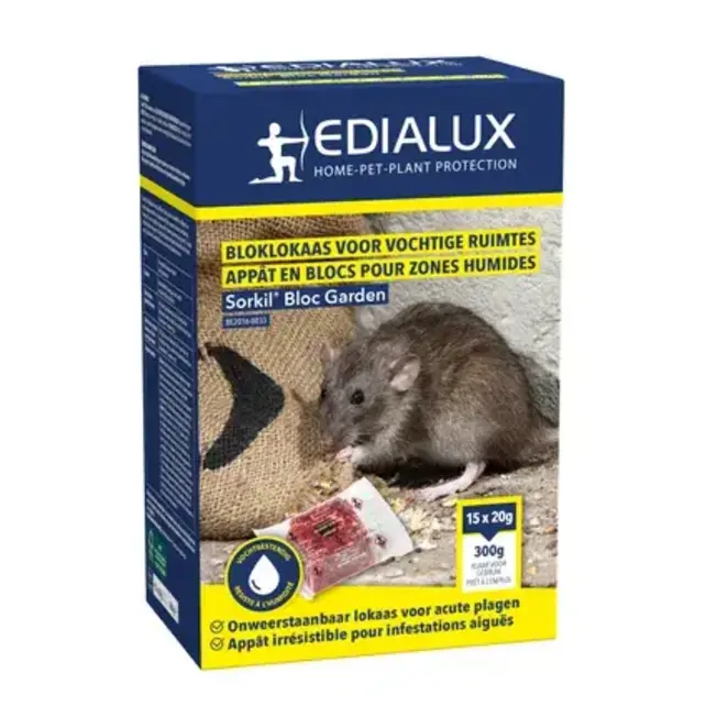 Edialux Sorkil Bloc Garden 300g – Rat & Mouse Poison Blocks, Moisture-Resistant and Effective