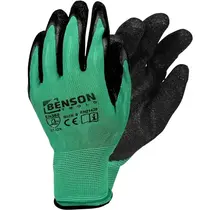 Benson Working Gloves Latex Crinkle Green Black Size 9