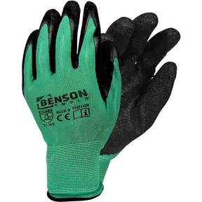 Benson Working Gloves Latex Crinkle Green Black Size 9