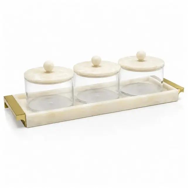 Waterdale Dip Bowl Set 3 Rectangle Resin Gold