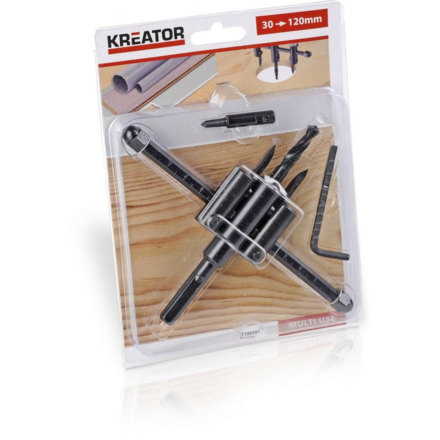 Kreator Adjustable Circle Cutter 30-120 mm for Wood, Drywall and Plastic