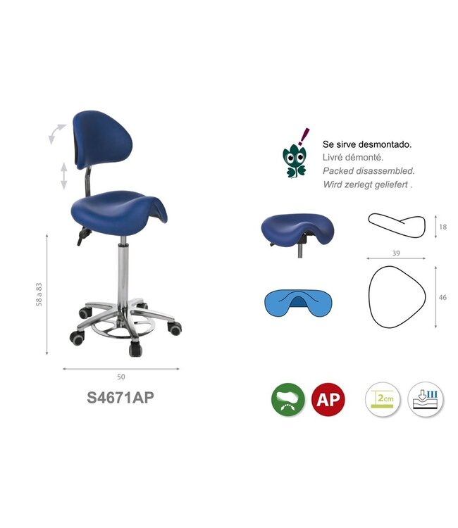 Ecopostural DERBY Tabouret with chrome base and backrest (S4671AP)