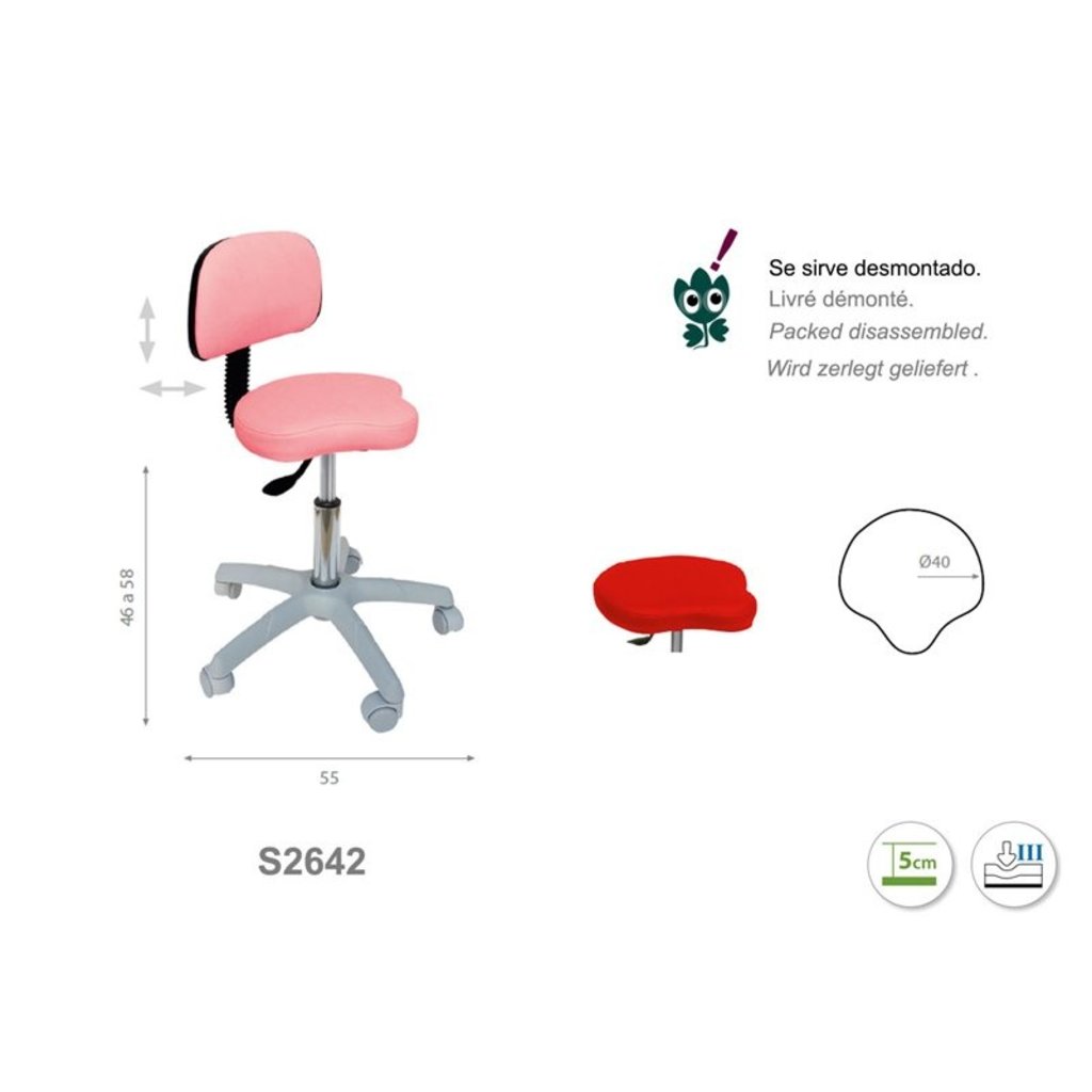 Ecopostural S2642 Tabouret ergonomique avec base et dossier gris