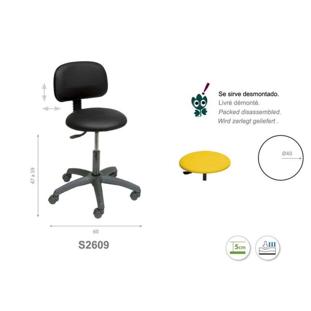 Ecopostural Ronde draaikruk met zwart onderstel en rugleuning (S2609)