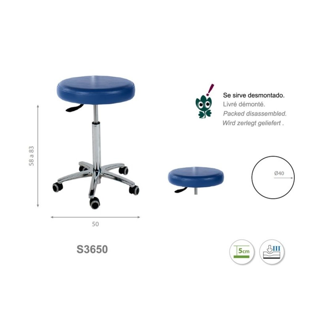 Ecopostural Tabouret pivotant avec base chromée (S3650)