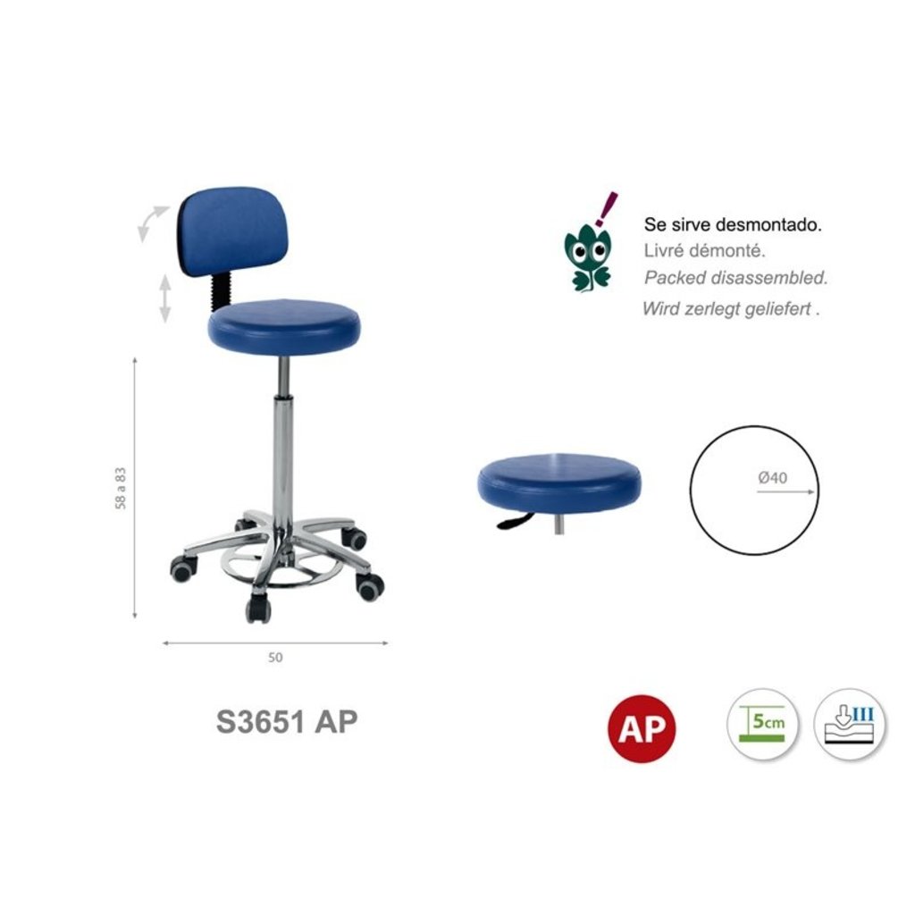 Ecopostural Swivel stool with chrome base and backrest (S3651AP)
