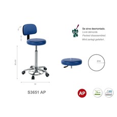 Ecopostural Swivel stool with chrome base and backrest (S3651AP)