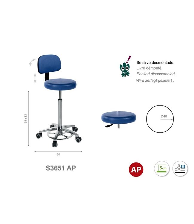 Swivel stool with chrome base and backrest (S3651AP)