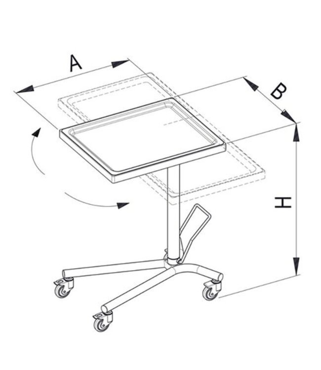 Hydraulic mayo instrument table (600 x 400mm)