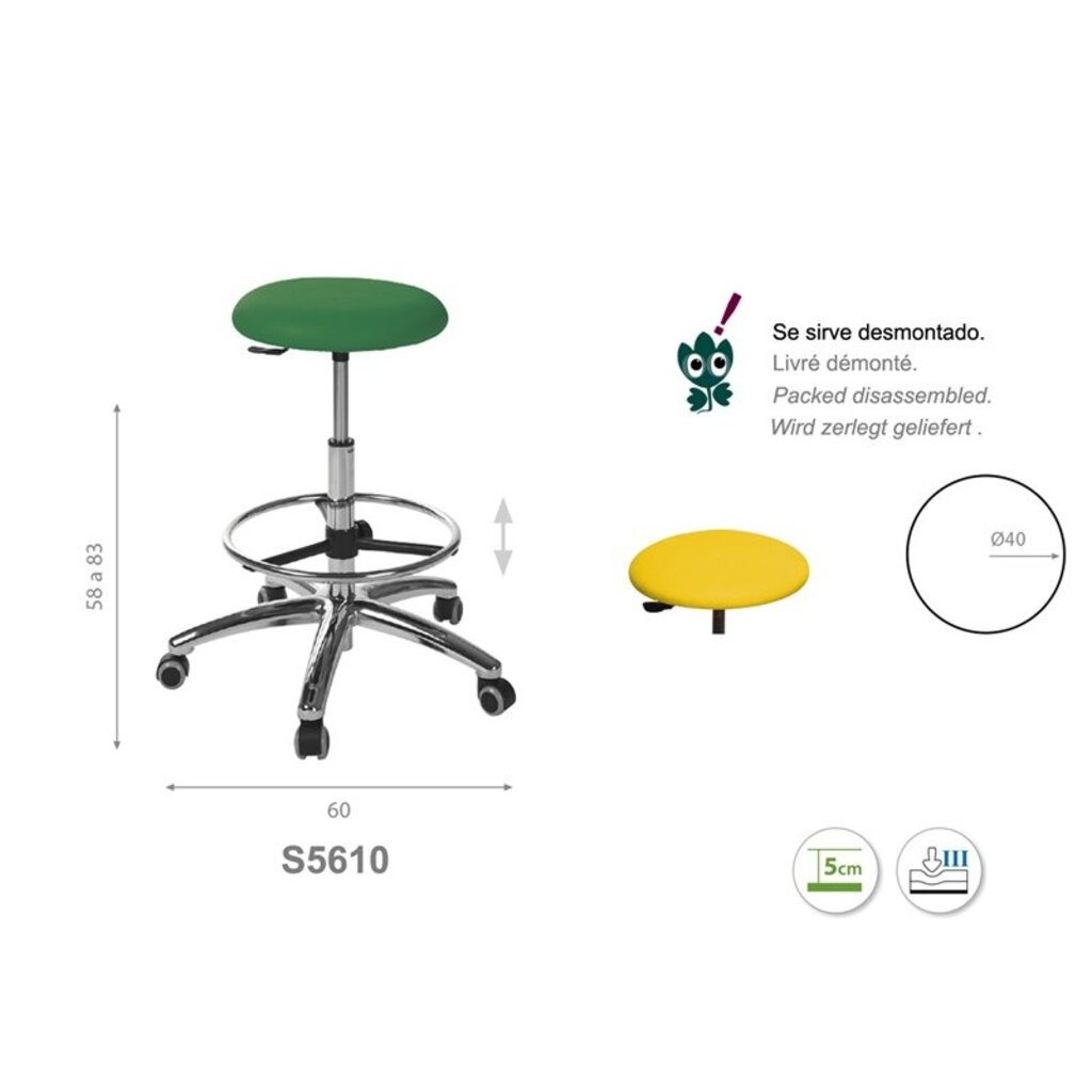 Ecopostural Aluminium base round stool with full ring footrest (S5610)