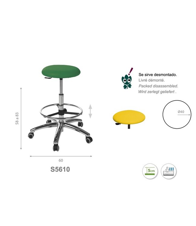 Ecopostural Aluminium base round stool with full ring footrest (S5610)