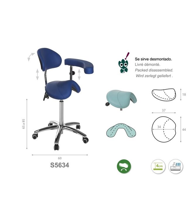 PONY saddle stool with aluminum base, backrest and multifunctional armrest (S5634)