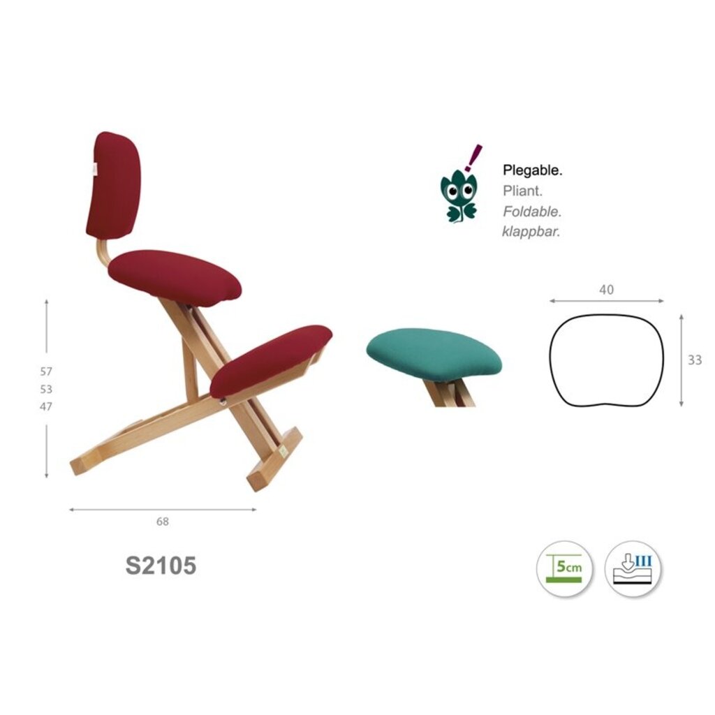Ecopostural Foldable beechwood chair with knee support and backrest (S2105)