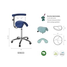 Ecopostural S5633 Tabouret selle PONY avec base en aluminium et accoudoir multifonctions