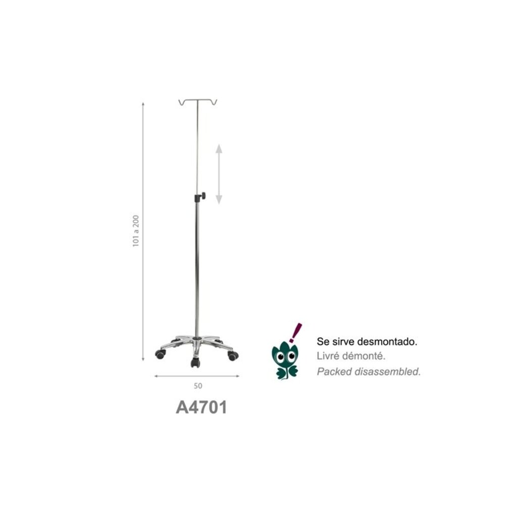 Hook drip pole stand with wheel-equipped aluminium base (A47012)