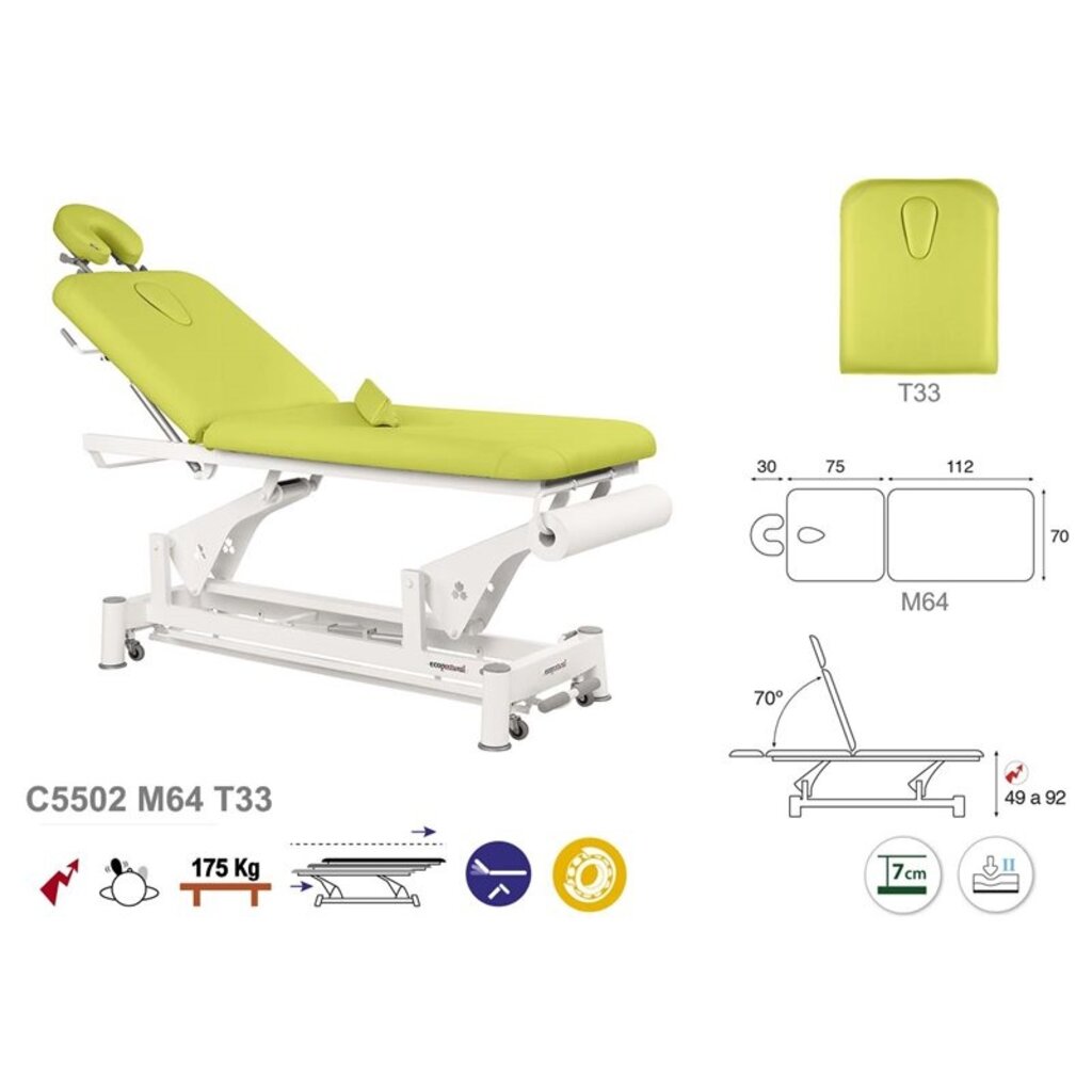 Ecopostural Behandeltafel elektrisch 2-delig met dubbel koloms wit frame (C5502 )