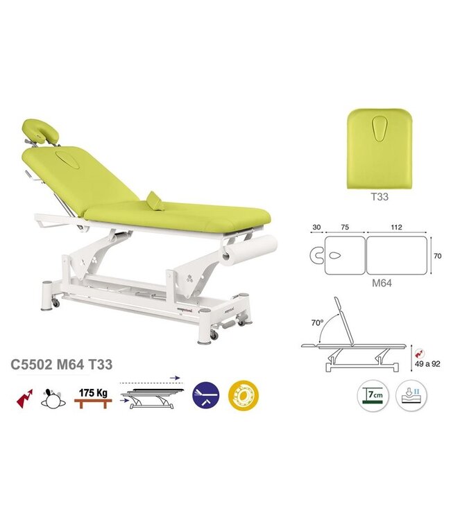 Ecopostural C5502 2-piece electric treatment table with double column white frame
