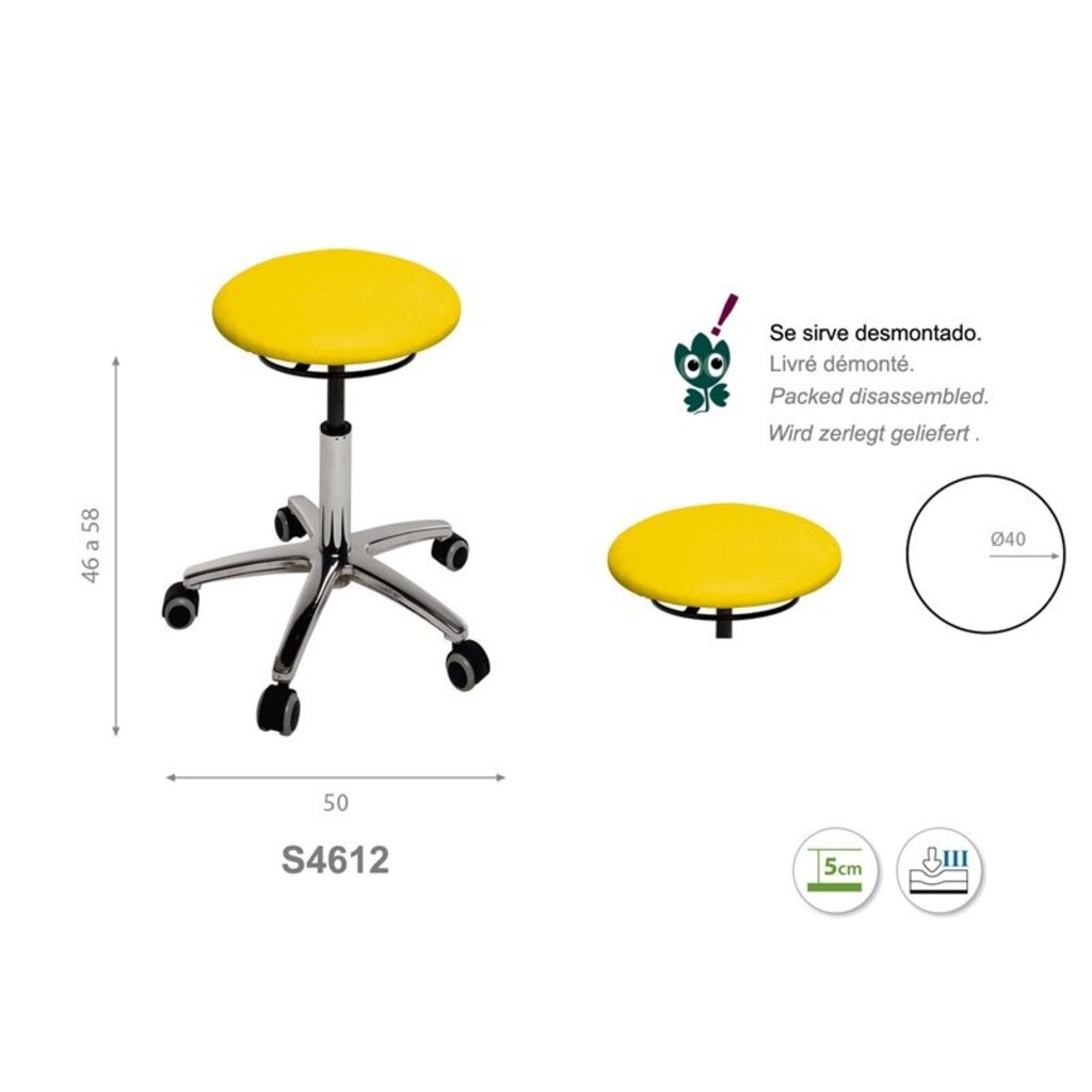 Ecopostural S4612 Tabouret rond avec base en aluminium avec commande à anneau