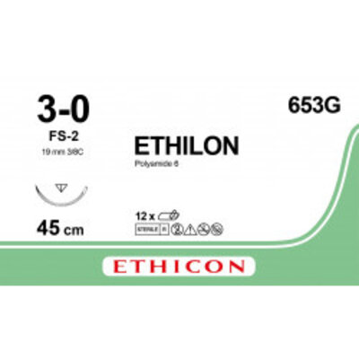Ethicon Ethilon 3-0 45 cm FS-2 653G 12stuks