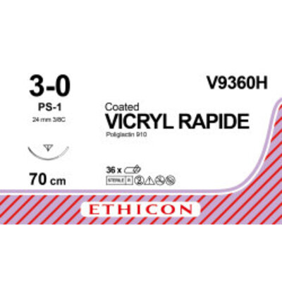 Ethicon Vicryl Rapide 3-0 70cm PS-1 V9360H 36 stuks