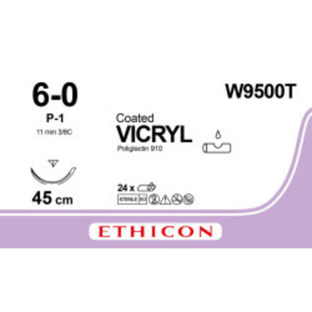 Vicryl 6-0 45cm P-1 W9500T 24 stuks
