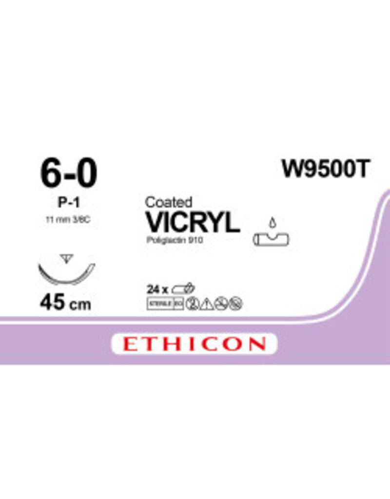 Ethicon Vicryl 6-0 45cm P-1 W9500T 24 stuks