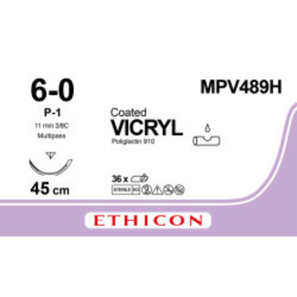 Ethicon Vicryl 6-0 45cm P-1 MPV489H 36 stuks