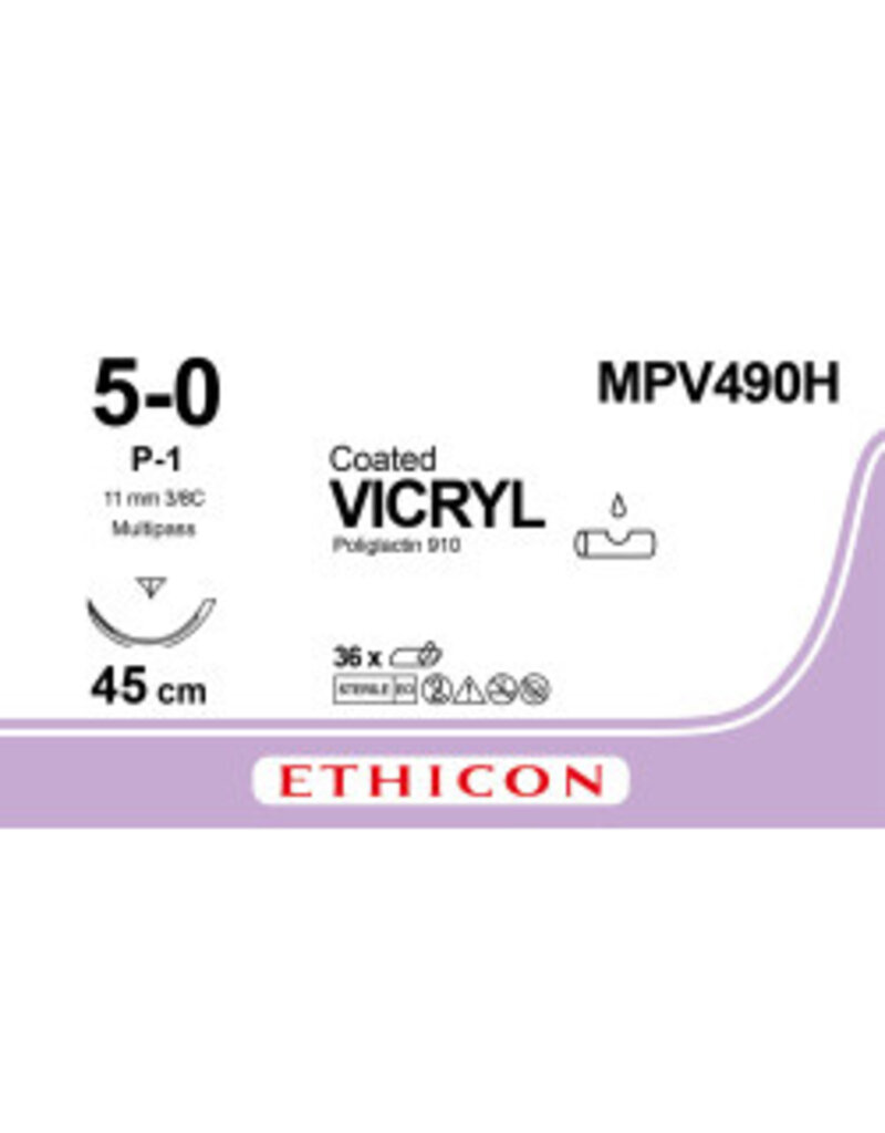 Ethicon Vicryl 5-0 45cm P-1 MPV490H 36 stuks
