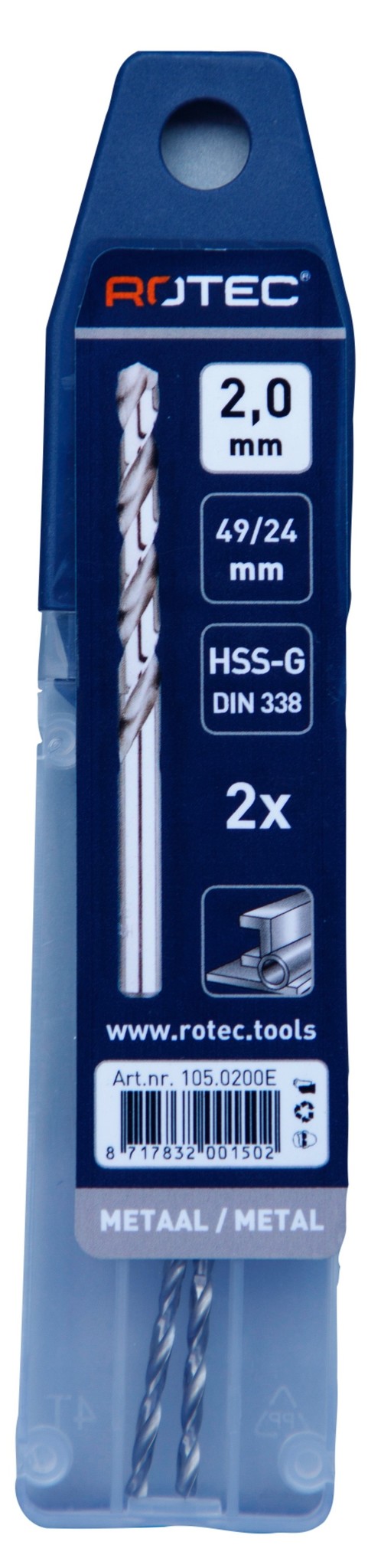 Rotec HSS-G Spiraalboor DIN338 type N  2 mm  1 st.