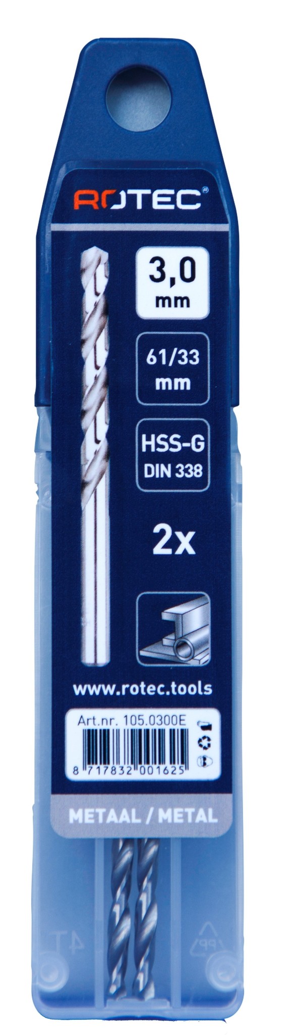 Rotec HSS-G Spiraalboor DIN338 type N  3 mm  2 st.