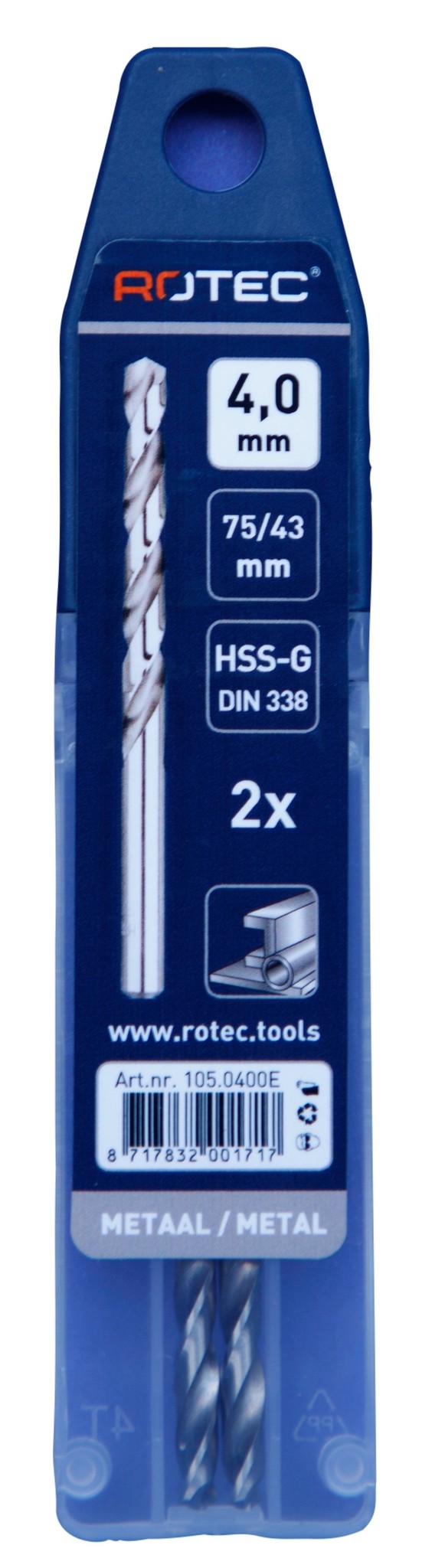 Rotec HSS-G Spiraalboor DIN338 type N  4 mm  2 st.