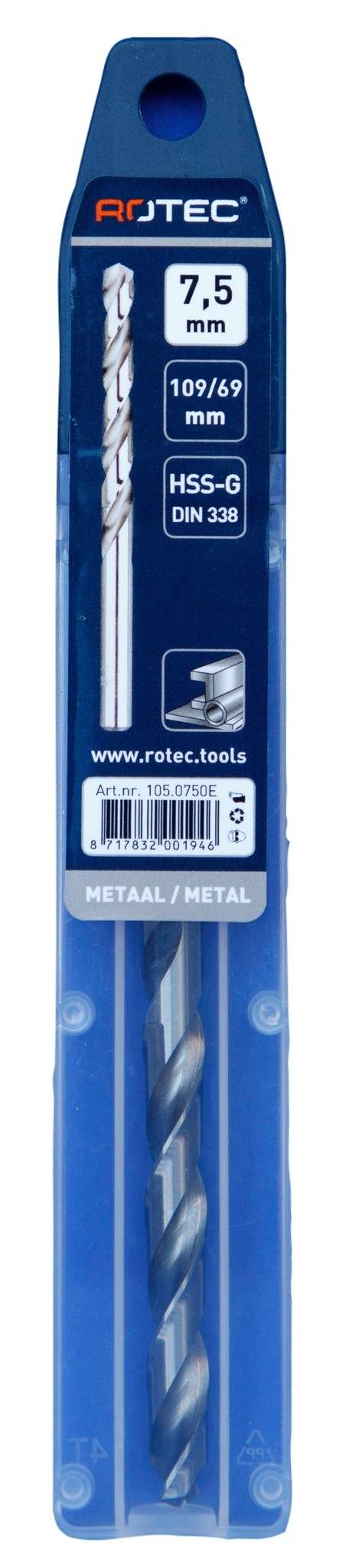 Rotec HSS-G Spiraalboor DIN338 type N  7,5 mm  1 st.