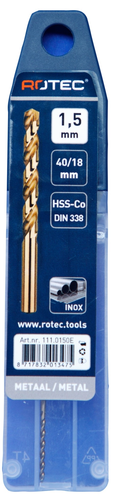 Rotec HSS-E Cobalt-5 Spiraalboor DIN338 type N   1,5 mm