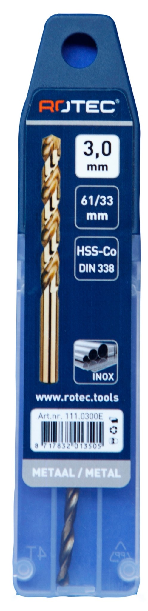 Rotec HSS-E Cobalt-5 Spiraalboor DIN338 type N   3 mm