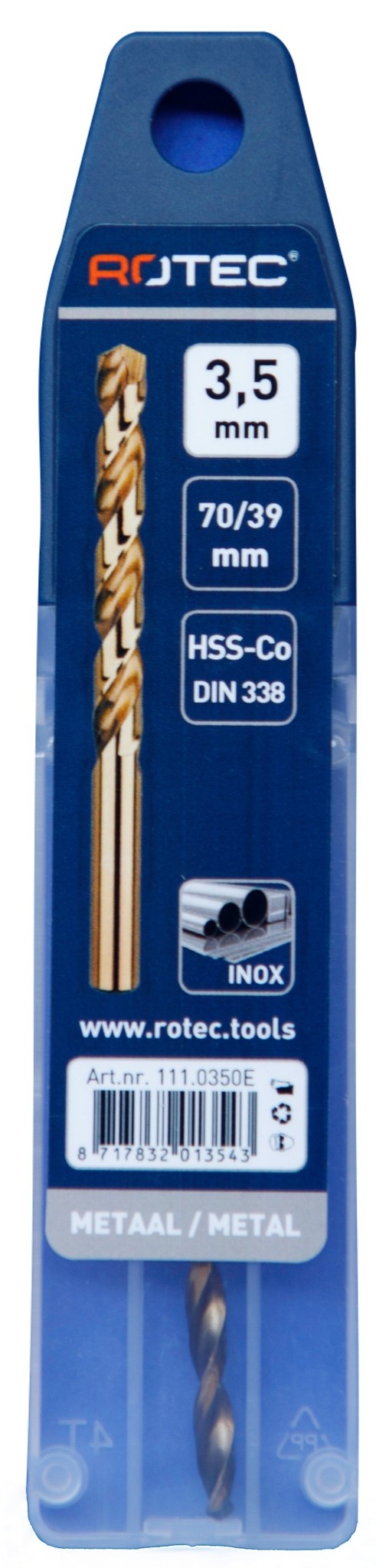 Rotec HSS-E Cobalt-5 Spiraalboor DIN338 type N   3,5 mm