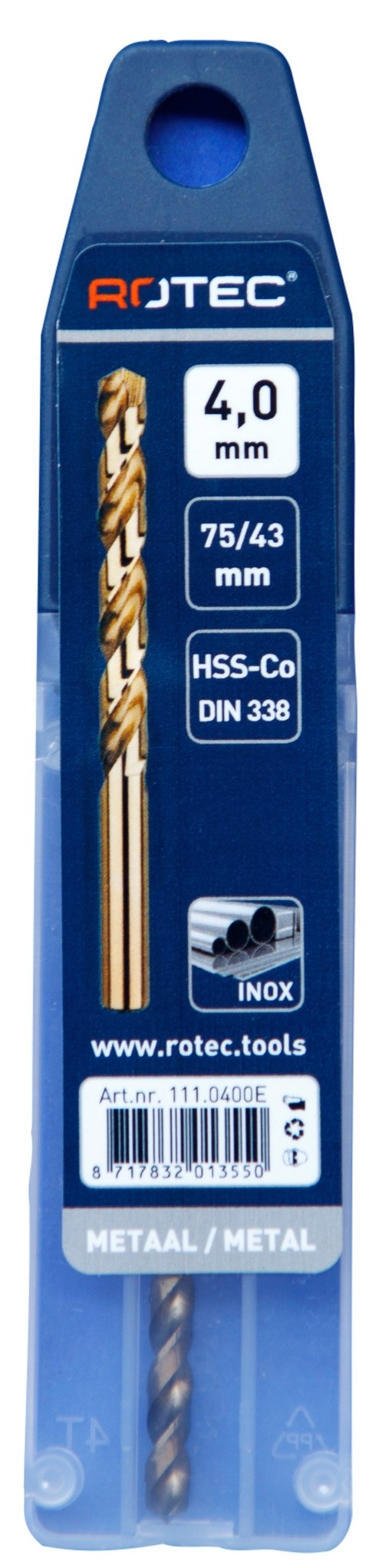 Rotec HSS-E Cobalt-5 Spiraalboor DIN338 type N 4 mm