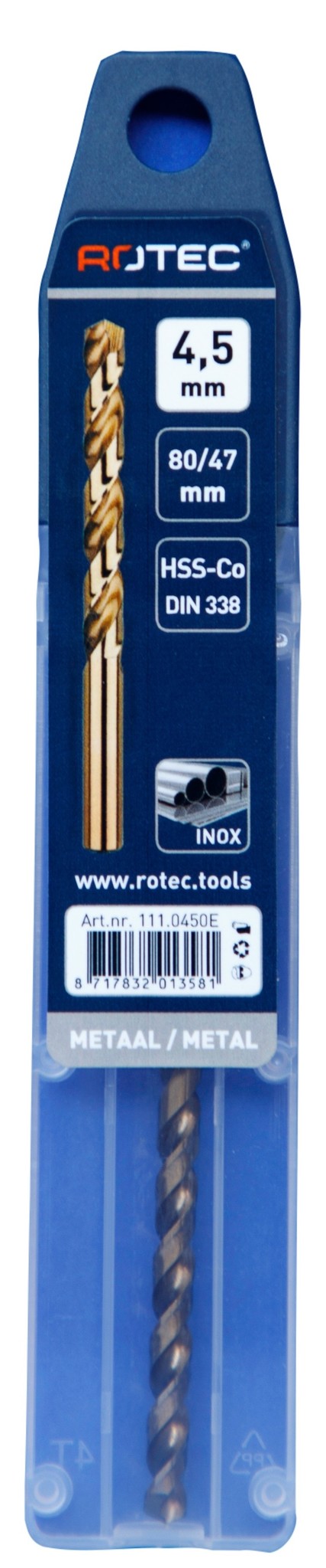 Rotec HSS-E Cobalt-5 Spiraalboor DIN338 type N   4,5 mm