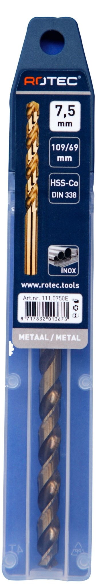 Rotec HSS-E Cobalt-5 Spiraalboor DIN338 type N   7,5 mm