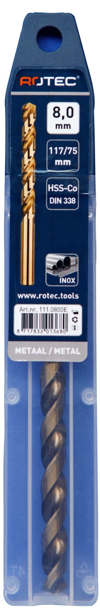 Rotec HSS-E Cobalt-5 Spiraalboor DIN338 type N   8 mm