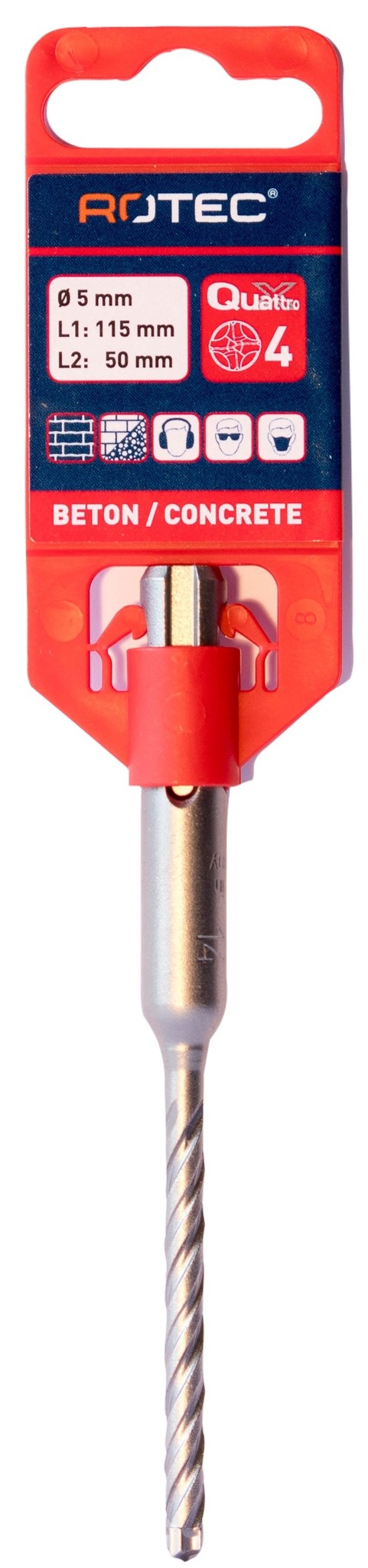 Rotec Hamerboor SDS plus Quattro-X  5,0x50/115