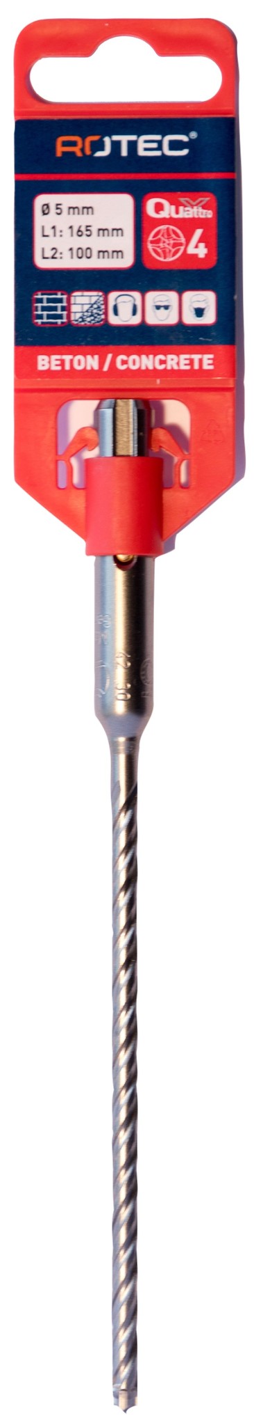 Rotec Hamerboor SDS plus Quattro-X  5,0x100/165