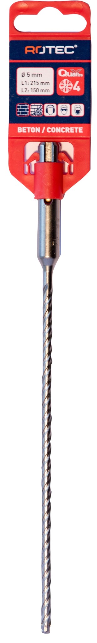 Rotec Hamerboor SDS plus Quattro-X  5,0x150/215