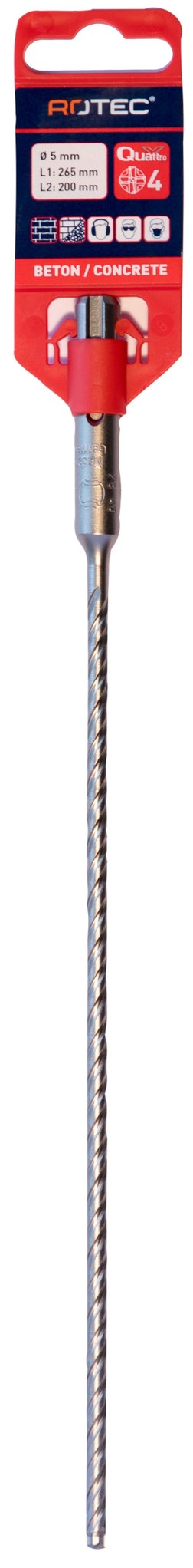 Rotec Hamerboor SDS plus Quattro-X 5,0x200/265