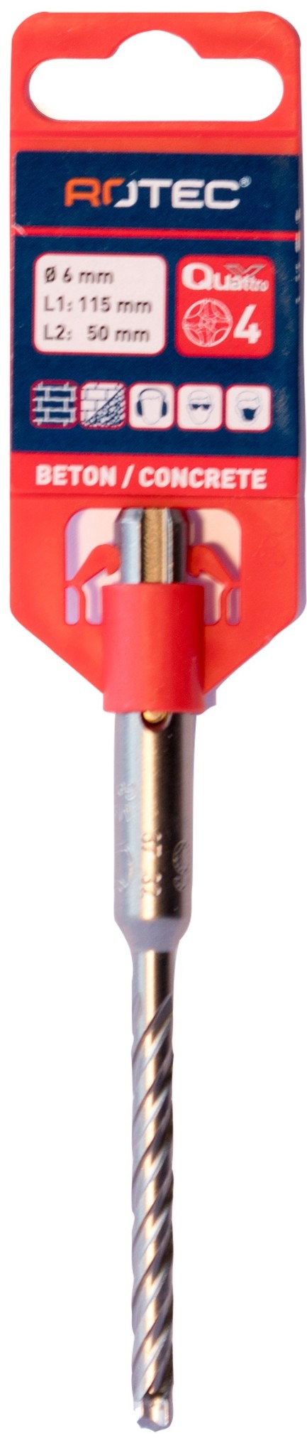 Rotec Hamerboor SDS plus Quattro-X  6,0x50/115