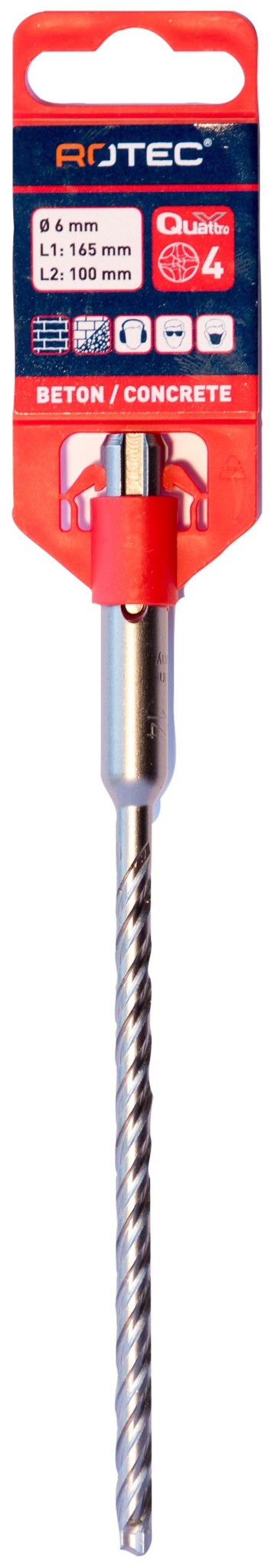 Rotec Hamerboor SDS plus Quattro-X  6,0x100/165