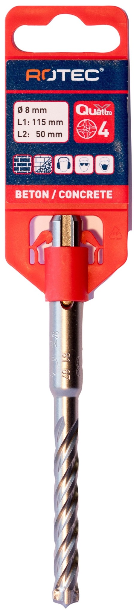 Rotec Hamerboor SDS plus Quattro-X  8,0x50/115