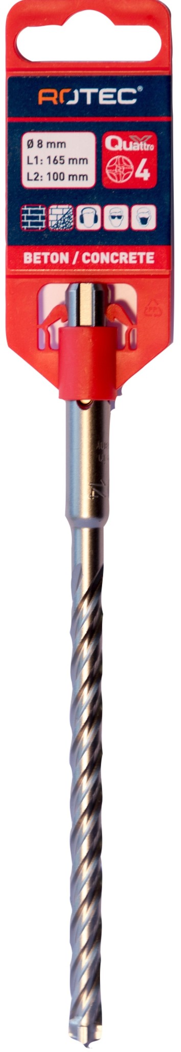 Rotec Hamerboor SDS plus Quattro-X  8,0x100/165