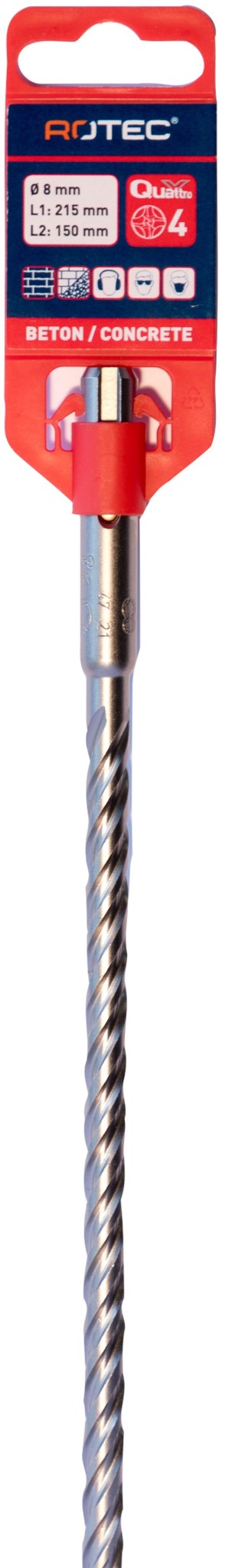 Rotec Hamerboor SDS plus Quattro-X  8,0x150/215