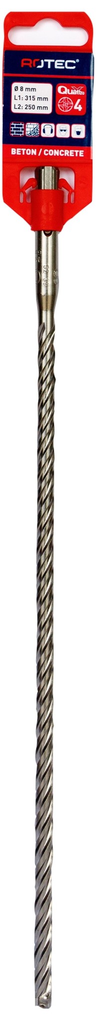 Rotec Hamerboor SDS plus Quattro-X 8,0x250/315